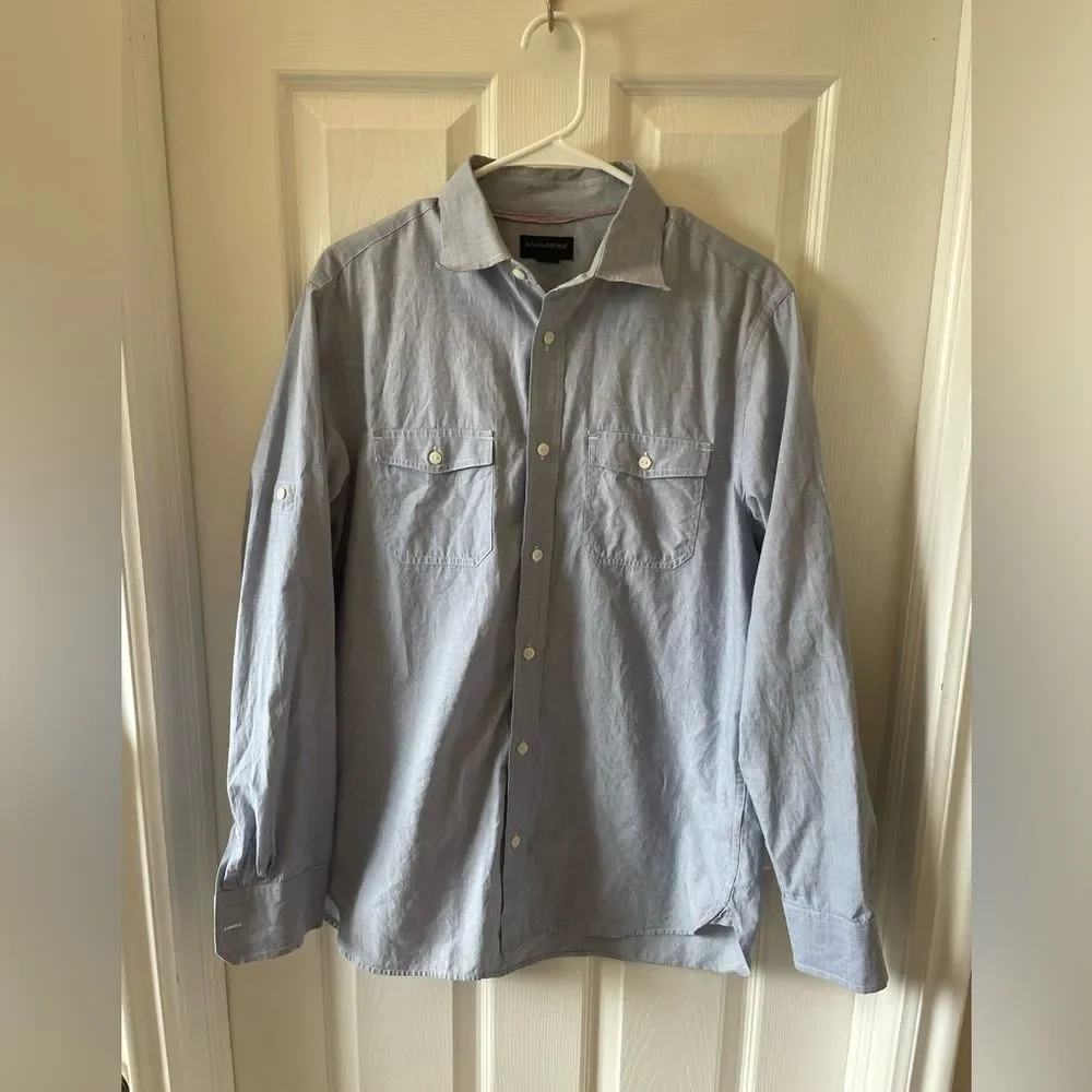 Banana Republic Button Up Front Shirt, Men's, Blue medium m long sleeve